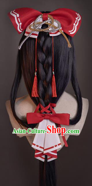 Chinese Traditional Cosplay Heroine Wigs Ancient Swordswoman Wig Sheath and Hairpins Hair Accessories for Women