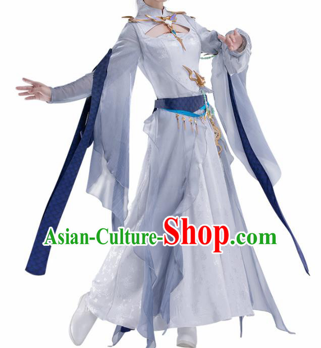 Chinese Traditional Female Knight Blue Hanfu Dress Ancient Swordswoman Costume for Women