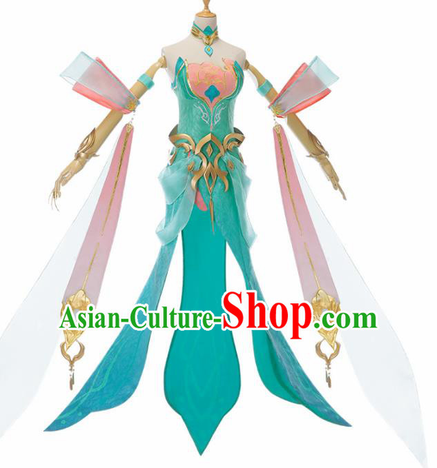 Traditional Halloween Cosplay Swordswoman Costume Chinese Ancient Princess Green Hanfu Dress for Women