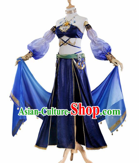 Traditional Halloween Cosplay Peri Costume Ancient Court Princess Blue Dress for Women