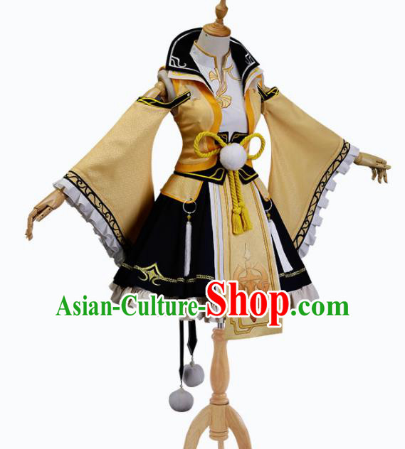 Traditional Halloween Cosplay Swordswoman Costume Yellow Hanfu Dress for Women