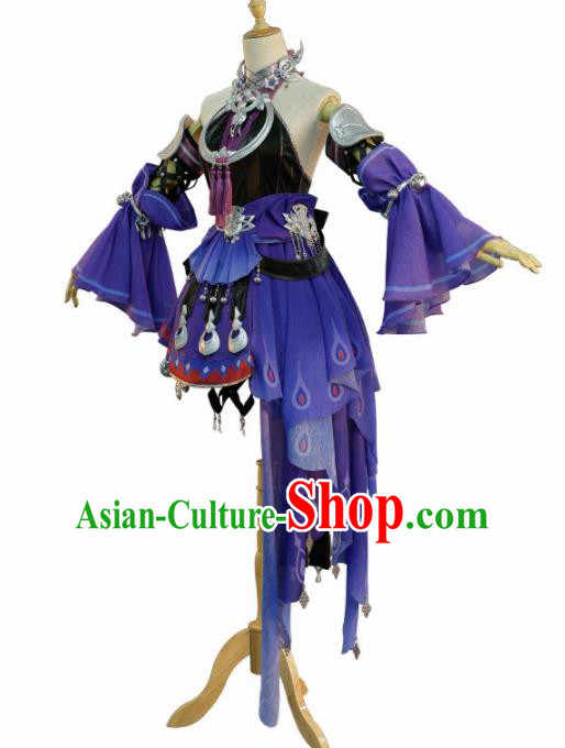 Traditional Halloween Cosplay Swordswoman Costume Purple Hanfu Dress for Women