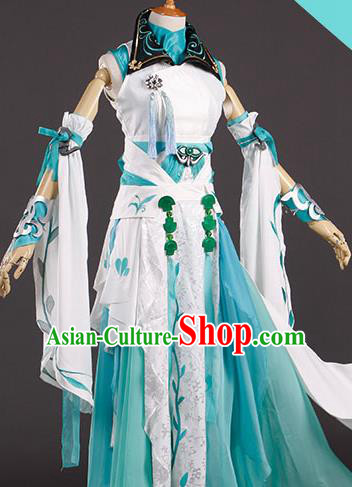 Traditional Halloween Cosplay Swordswoman Costume Ancient Female Knight Green Dress for Women