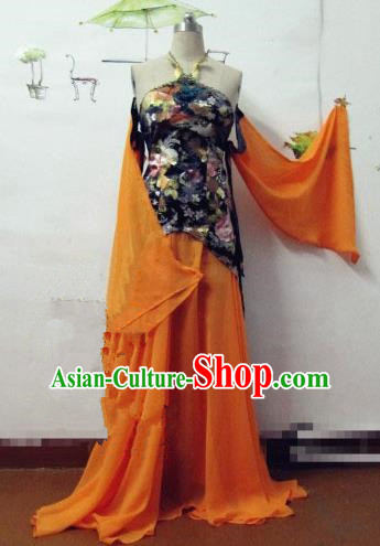 Chinese Traditional Cosplay Costume Ancient Peri Orange Hanfu Dress for Women