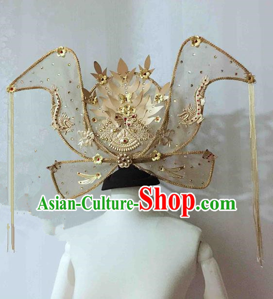 Chinese Traditional Hanfu Golden Phoenix Coronet Cosplay Princess Hair Accessories Ancient Imperial Consort Hairpins for Women