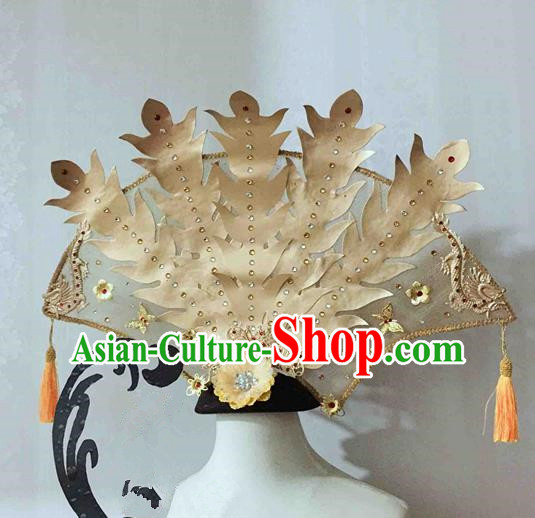 Chinese Traditional Hanfu Golden Phoenix Coronet Cosplay Ancient Imperial Consort Hair Accessories Hairpins for Women