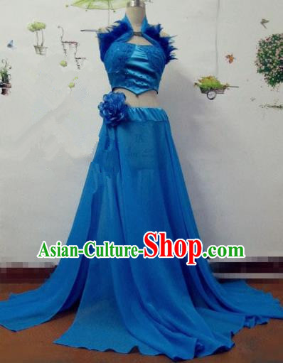 Traditional Chinese Modern Fancywork Costume Halloween Cosplay Blue Dress for Women