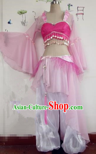 Chinese Traditional Cosplay Apsaras Costume Ancient Tang Dynasty Princess Pink Hanfu Dress for Women