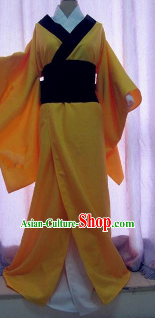 Traditional Chinese Modern Fancywork Costume Halloween Cosplay Yellow Kimono Dress for Women