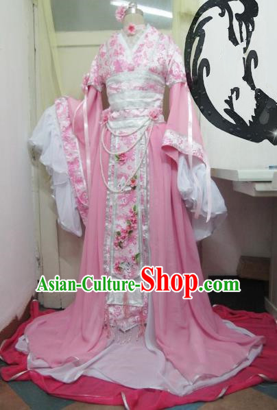 Chinese Traditional Court Princess Costume Ancient Peri Pink Hanfu Dress for Women