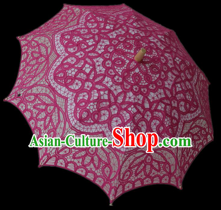 Chinese Traditional Photography Prop Rosy Lace Umbrella Handmade Umbrellas