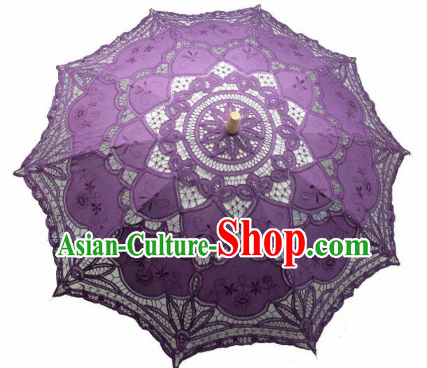 Chinese Traditional Photography Prop Purple Lace Umbrella Handmade Umbrellas