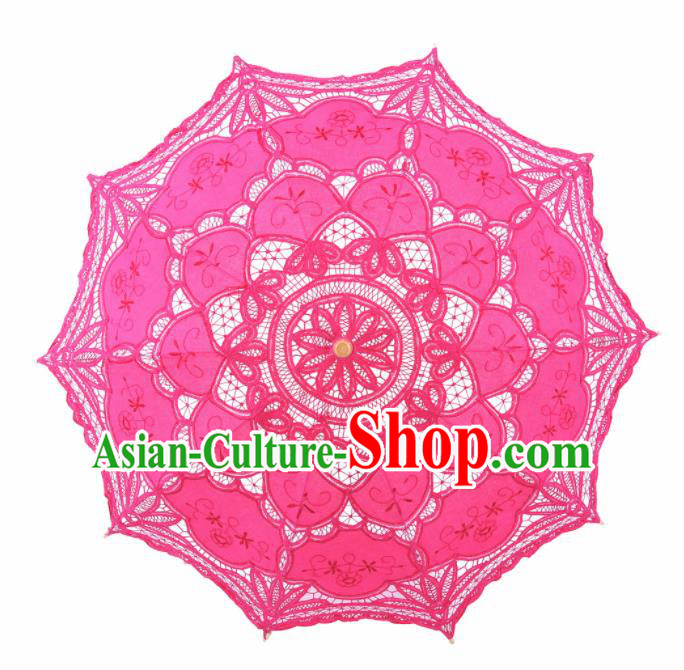 Chinese Traditional Rosy Lace Umbrella Photography Prop Handmade Umbrellas