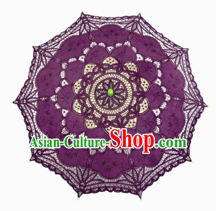 Chinese Traditional Handmade Purple Lace Umbrella Photography Prop Princess Umbrellas