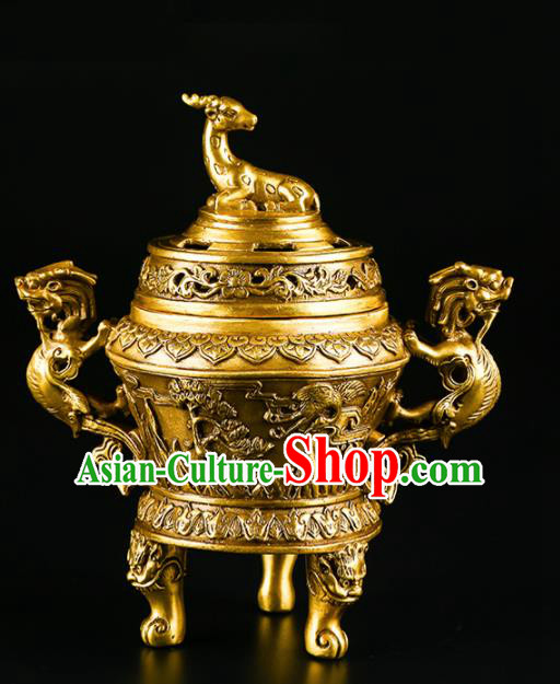 Chinese Traditional Brass Deer Incense Burner Taoism Bagua Feng Shui Items Censer Decoration