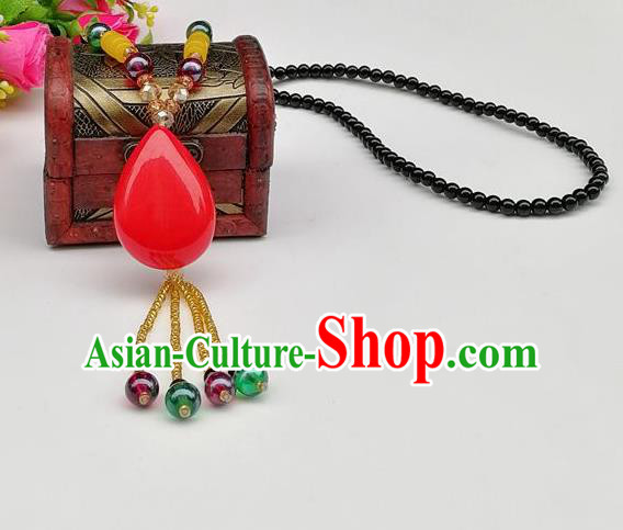 Chinese Traditional Ethnic Jewelry Accessories Red Stone Tassel Necklace for Women