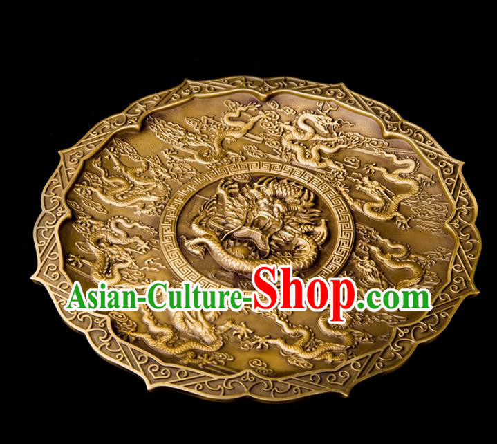 Chinese Traditional Feng Shui Items Taoism Carving Dragons Brass Bagua Decoration