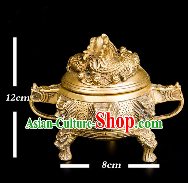 Chinese Traditional Taoism Carving Dragon Brass Toad Incense Burner Feng Shui Items Bagua Censer Decoration