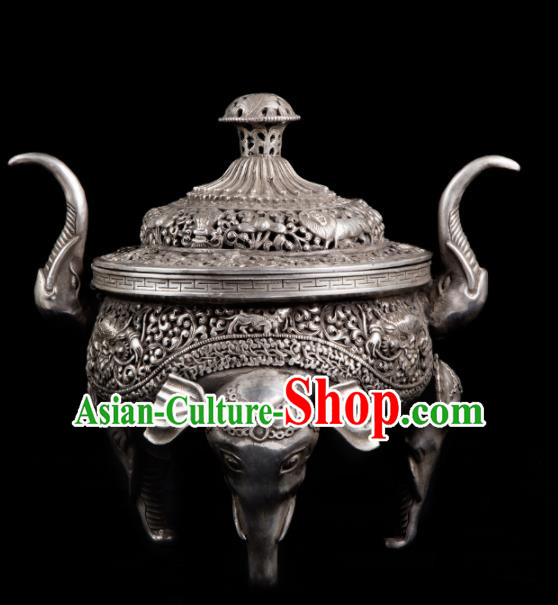Chinese Traditional Taoism Bagua Cupronickel Elephant Incense Burner Feng Shui Items Censer Decoration