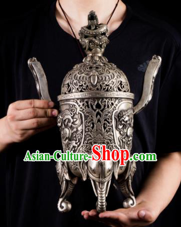 Chinese Traditional Taoism Bagua Carving Cupronickel Incense Burner Feng Shui Items Censer Decoration