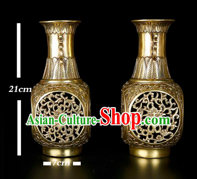 Chinese Traditional Feng Shui Items Taoism Bagua Brass Carving Dragon Phoenix Vase Decoration