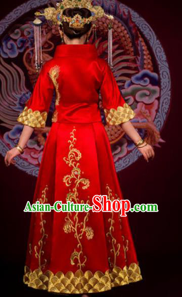 Traditional Chinese Embroidered Phoenix Wedding Dress Ancient Bride Red Xiu He Costume for Women