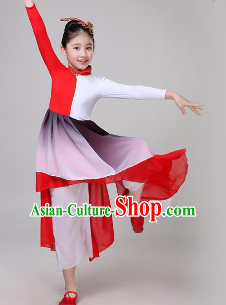 Chinese Traditional Folk Dance Costume Classical Dance Group Dance Red Dress for Kids