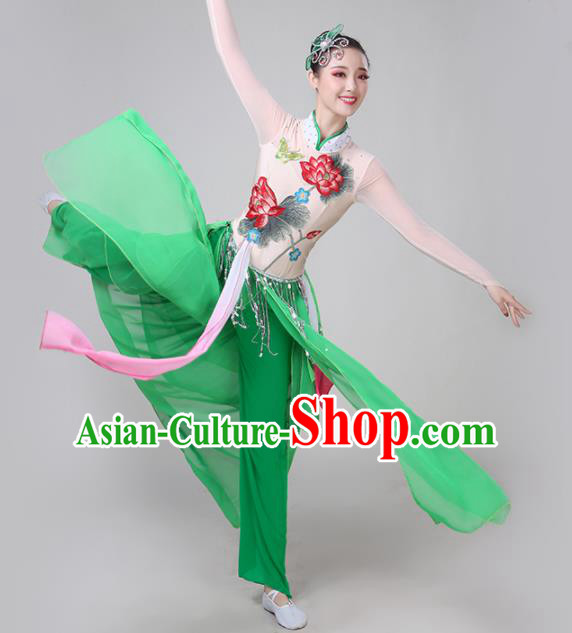 Chinese Traditional Lotus Dance Costume Classical Dance Group Dance Green Dress for Women
