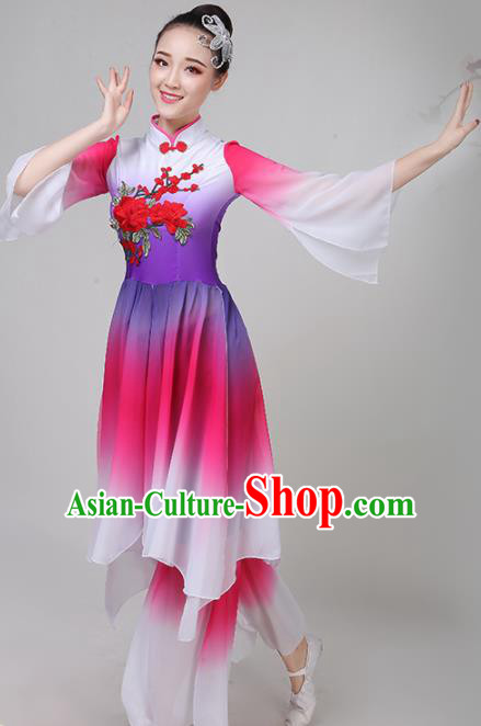Chinese Traditional Folk Dance Rosy Costume Classical Dance Group Dance Dress for Women