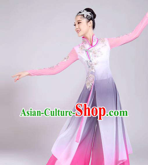 Chinese Traditional Stage Performance Umbrella Dance Costume Classical Dance Group Dance Pink Dress for Women