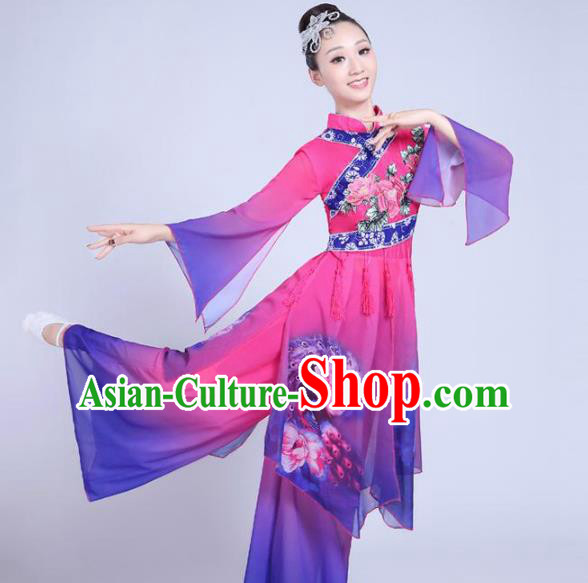 Chinese Traditional Fan Dance Stage Performance Purple Costume Folk Dance Yangko Dance Dress for Women