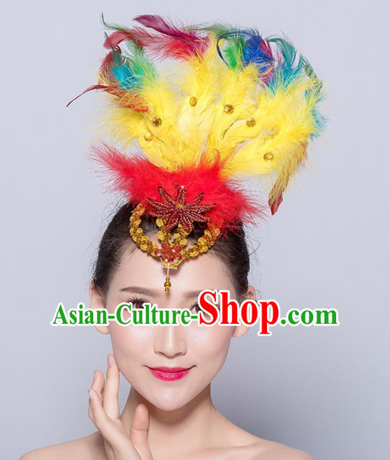 Chinese Traditional National Folk Dance Yellow Feather Hair Stick Yangko Dance Hair Accessories for Women