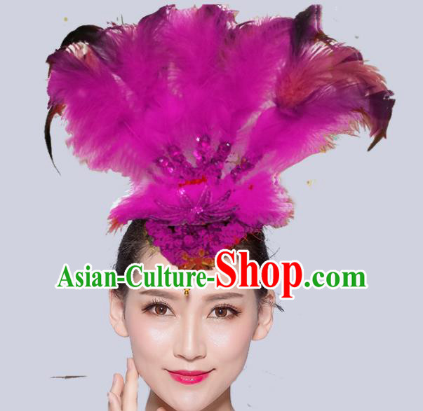 Chinese Traditional National Folk Dance Rosy Feather Hair Stick Yangko Dance Hair Accessories for Women