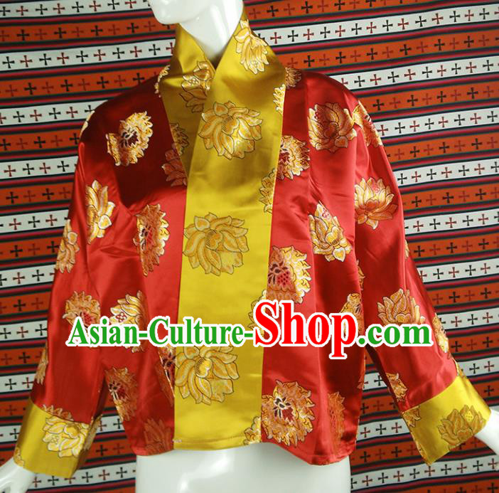 Chinese Traditional Tibetan Ethnic Red Blouse Zang Nationality Heishui Dance Costume for Women