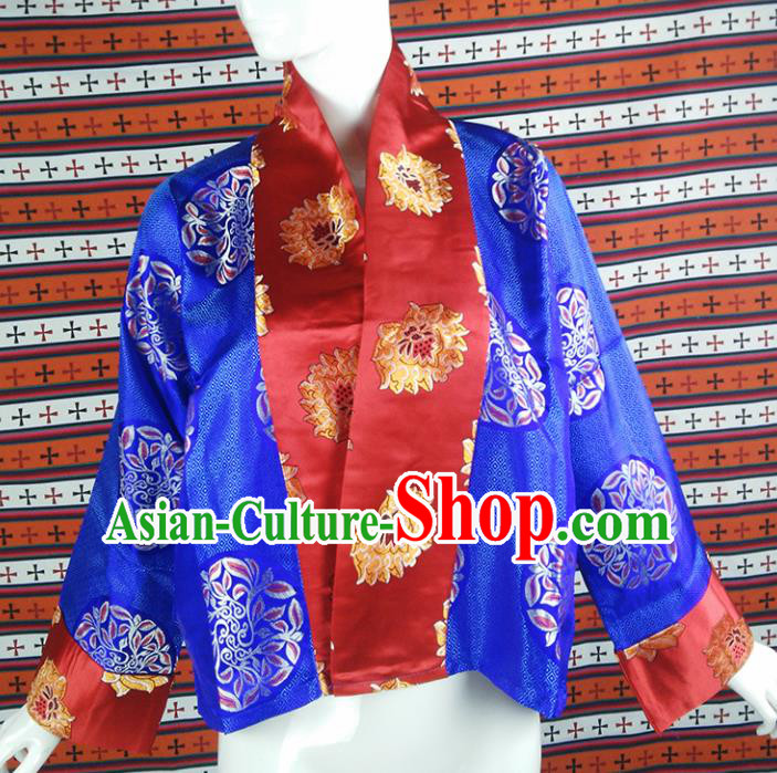 Chinese Traditional Tibetan Ethnic Blue Blouse Zang Nationality Heishui Dance Costume for Women