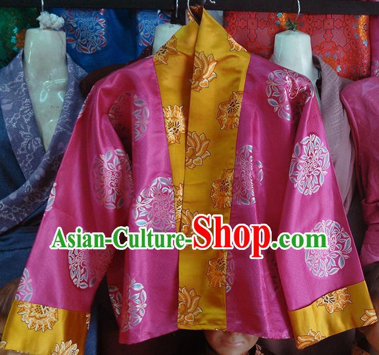 Chinese Traditional Tibetan Ethnic Rosy Blouse Zang Nationality Heishui Dance Costume for Women