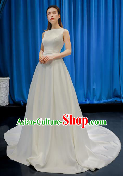 Top Grade Wedding Dress Bride Full Dress Princess Costume White Satin Gown for Women