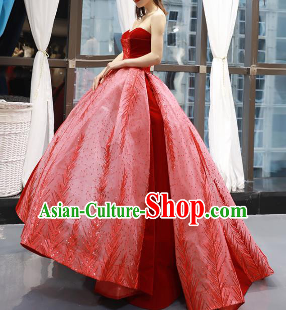 Top Grade Compere Red Full Dress Princess Bubble Wedding Dress Costume for Women