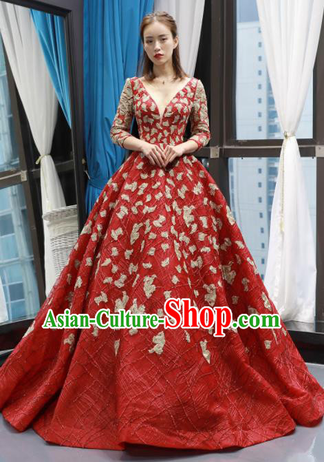 Top Grade Compere Red Bubble Full Dress Princess Wedding Dress Costume for Women