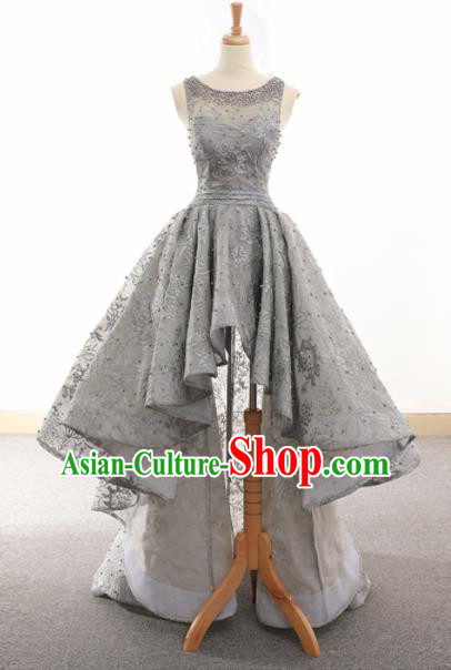 Top Grade Compere Grey Veil Trailing Full Dress Princess Embroidered Wedding Dress Costume for Women