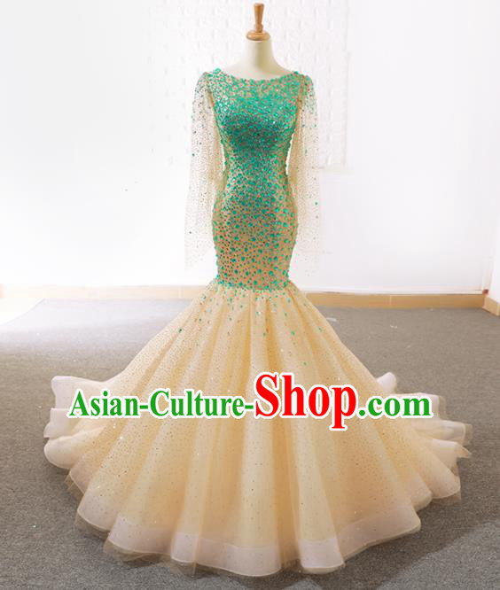 Top Grade Compere Green Paillette Full Dress Princess Champagne Veil Wedding Dress Costume for Women