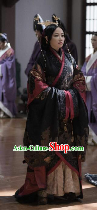 Chinese Warring States Period Historical Costume The Lengend of Haolan Ancient Empress Dowager Hanfu Dress and Headpiece for Women