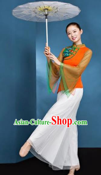 Chinese National Folk Dance Orange Costume Traditional Yangko Dance Fan Dance Clothing for Women