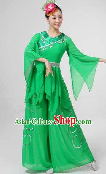 Chinese National Folk Dance Costume Traditional Yangko Dance Fan Dance Green Clothing for Women