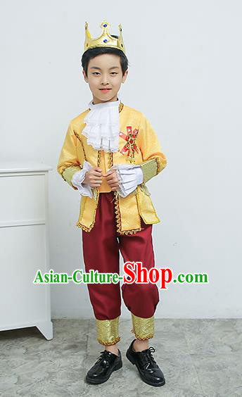 Europe Traditional Court Dance Golden Costume Drama Stage Performance Clothing for Kids