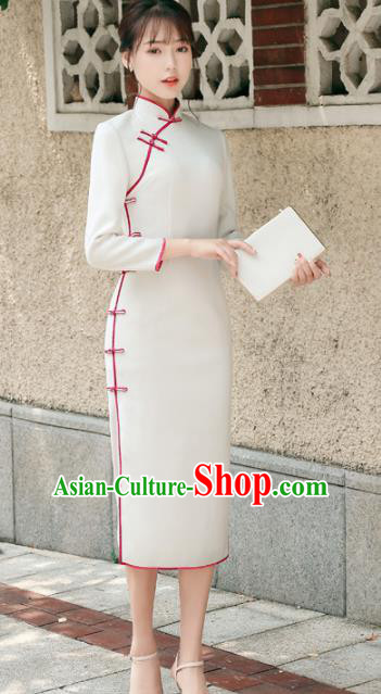 Asian Chinese Traditional Cheongsam Classical White Qipao Dress for Women