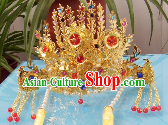 Chinese Traditional Goddess Hair Accessories Ancient Colorful Crystal Phoenix Coronet for Women