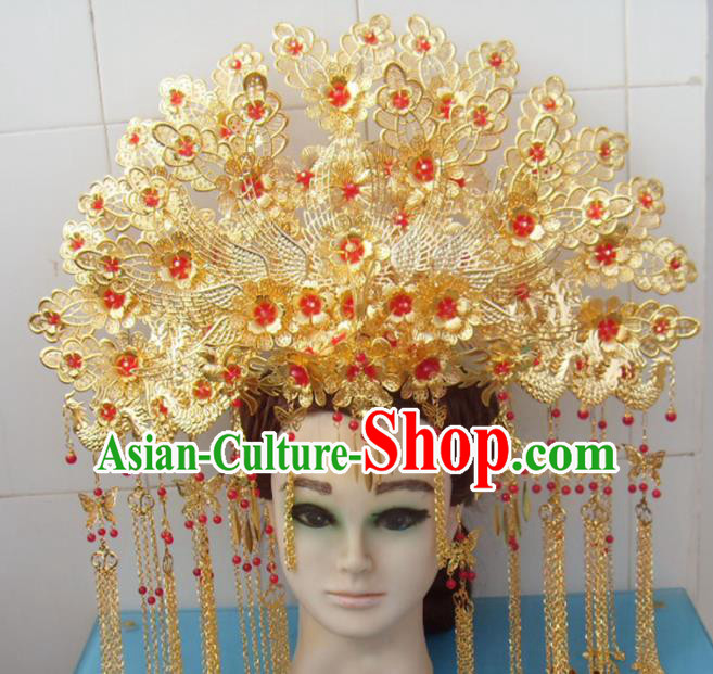 Chinese Traditional Goddess Golden Hairpins Phoenix Coronet Ancient Queen Hair Accessories for Women