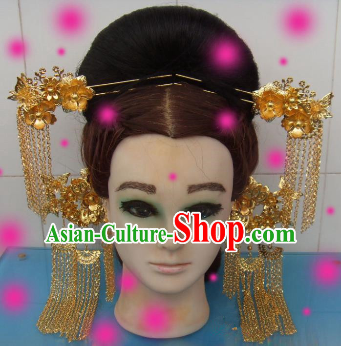 Chinese Traditional Goddess Golden Tassel Step Shake Hairpins Ancient Queen Hair Accessories for Women