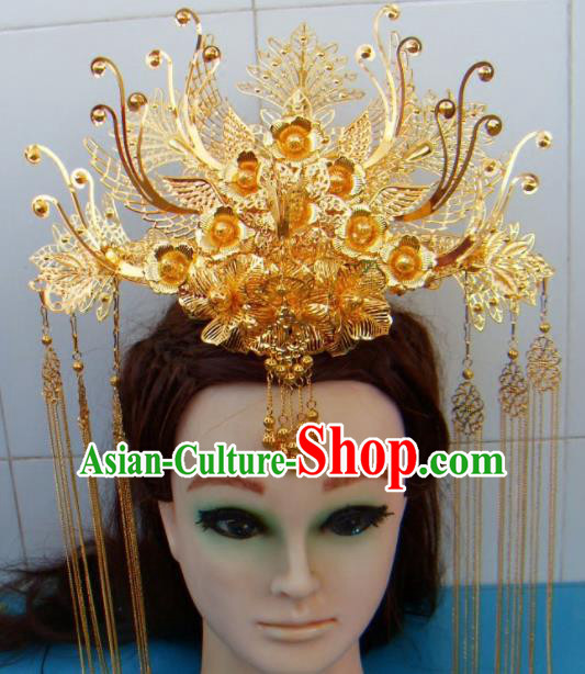 Chinese Traditional Goddess Tassel Hairpins Phoenix Coronet Ancient Bride Hair Accessories for Women